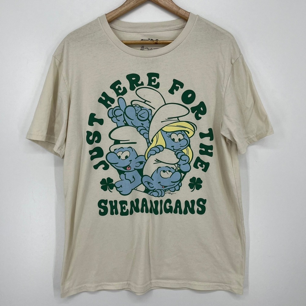 The Smurfs Just Here For The Shenanigans Graphic T-Shirt Cream Mens Large L